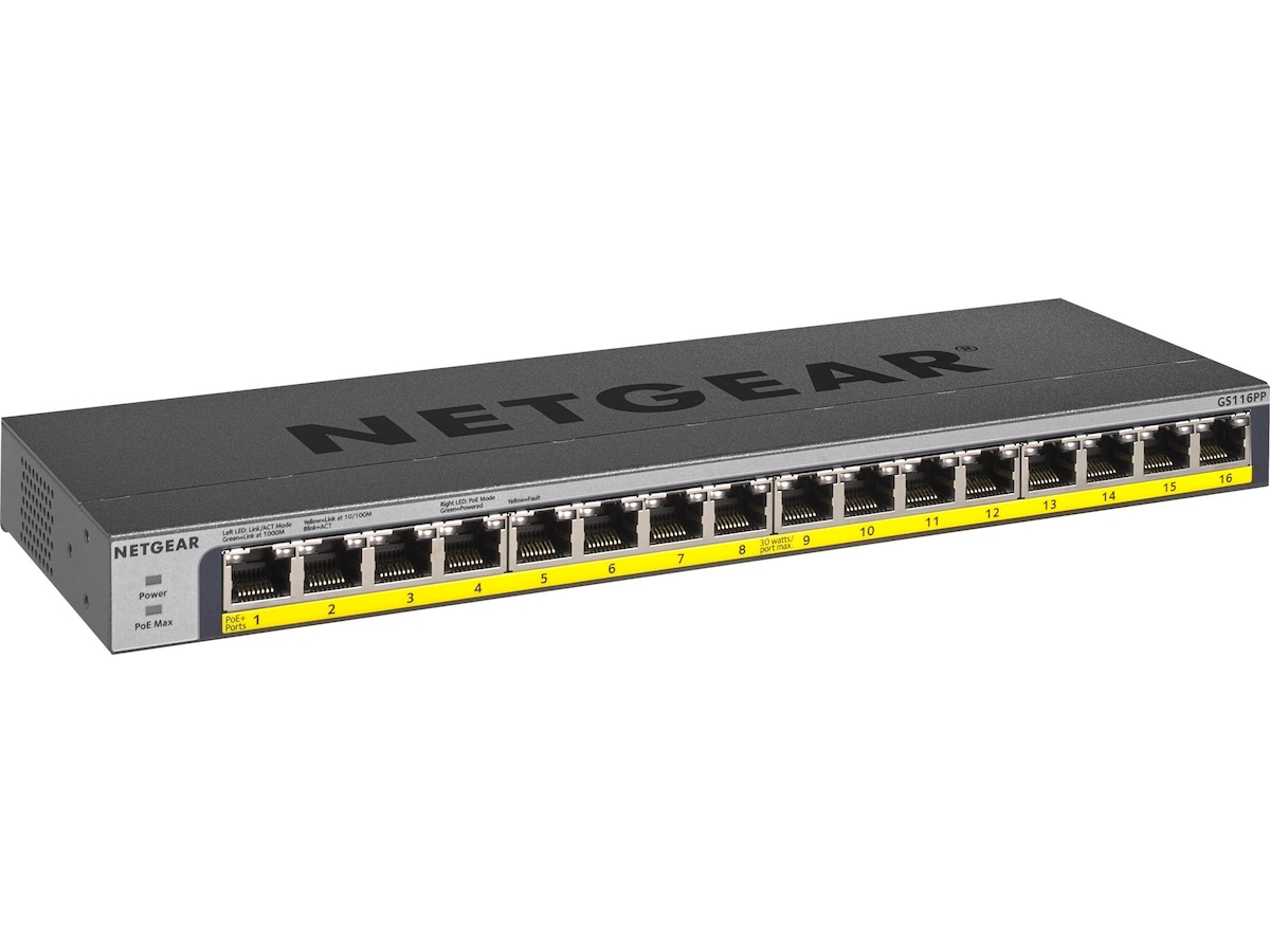 Netgear GS116PP 16-Port PoE/PoE+  Switch Switchar