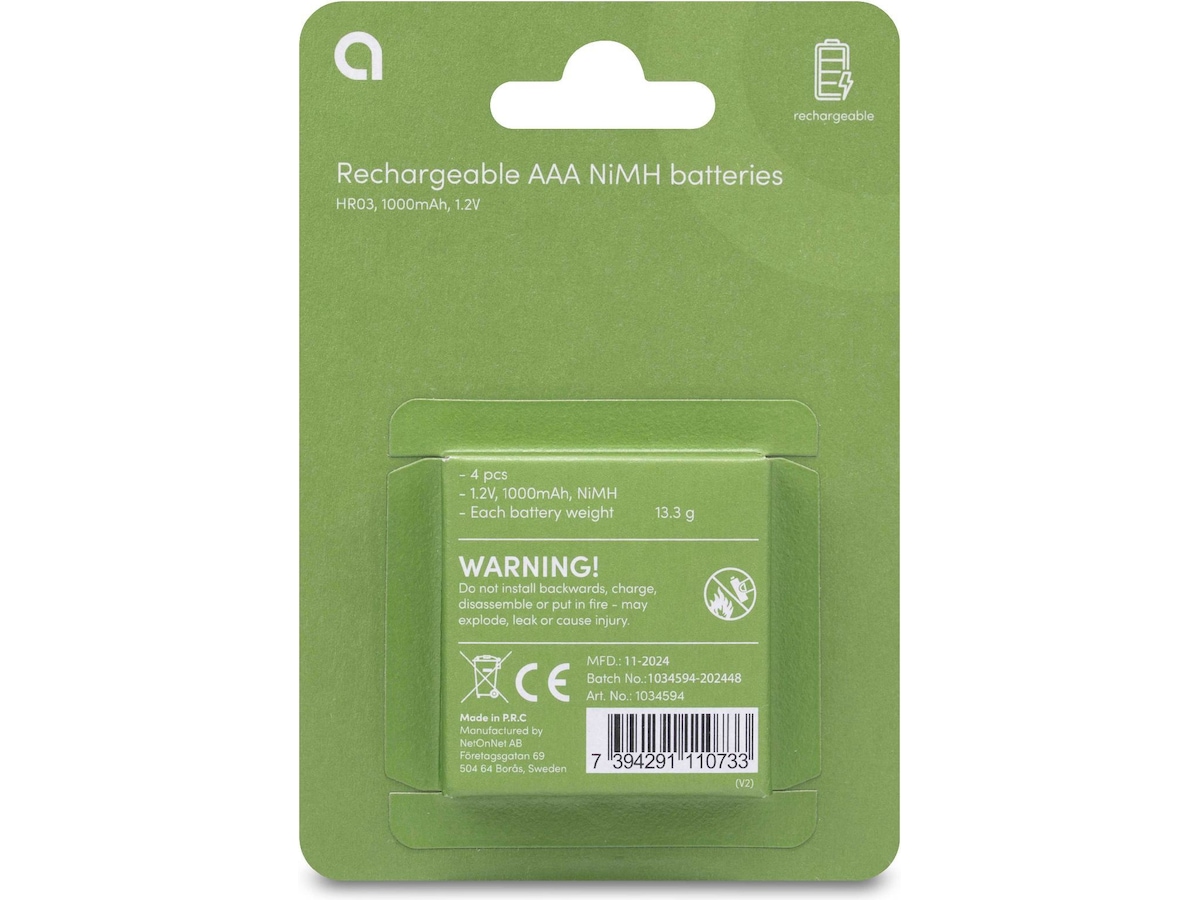 Andersson uppladdningsbart AAA batteri, 4-pk Batterier för allmänt bruk