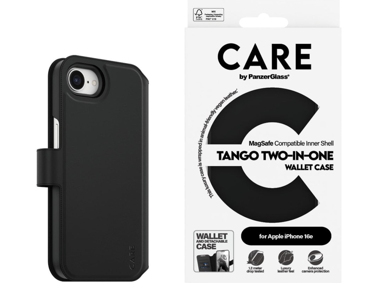 PanzerGlass CARE iPhone 16e Tango 2-i-1 Plånboksfodral (svart) Mobilskal