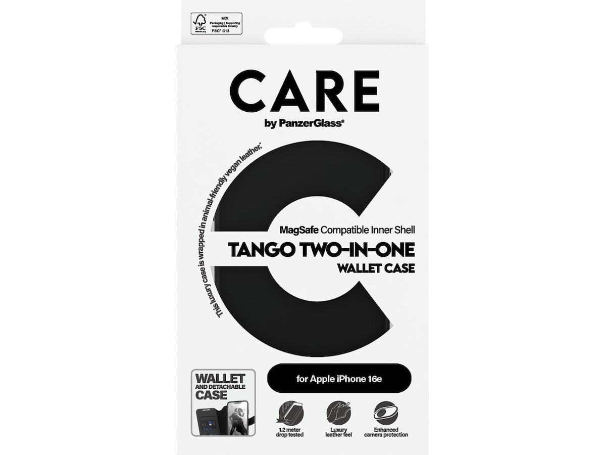 PanzerGlass CARE iPhone 16e Tango 2-i-1 Plånboksfodral (svart) Mobilskal