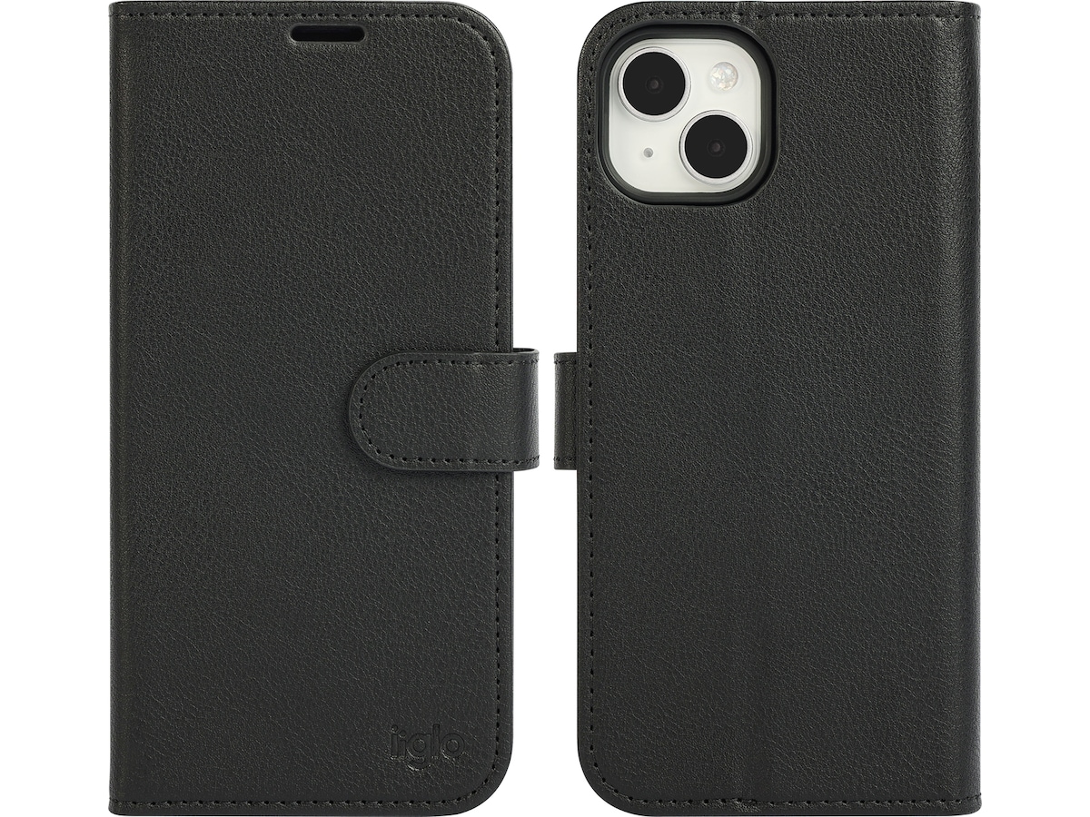 iiglo iPhone 15 Plus 2-i-1 Plånboksfodral (svart) Mobilskal