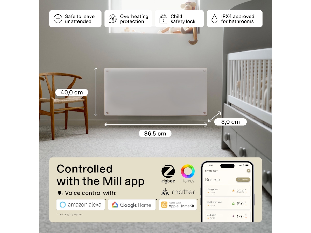 Mill Glass Smart WiFi Gen 4 panelugn 1000W Panelelement