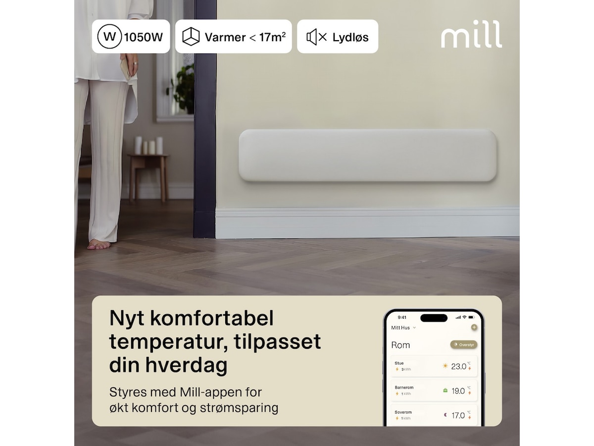 Mill Invisible Smart WiFi Gen 4 panelövn 1050W Panelelement