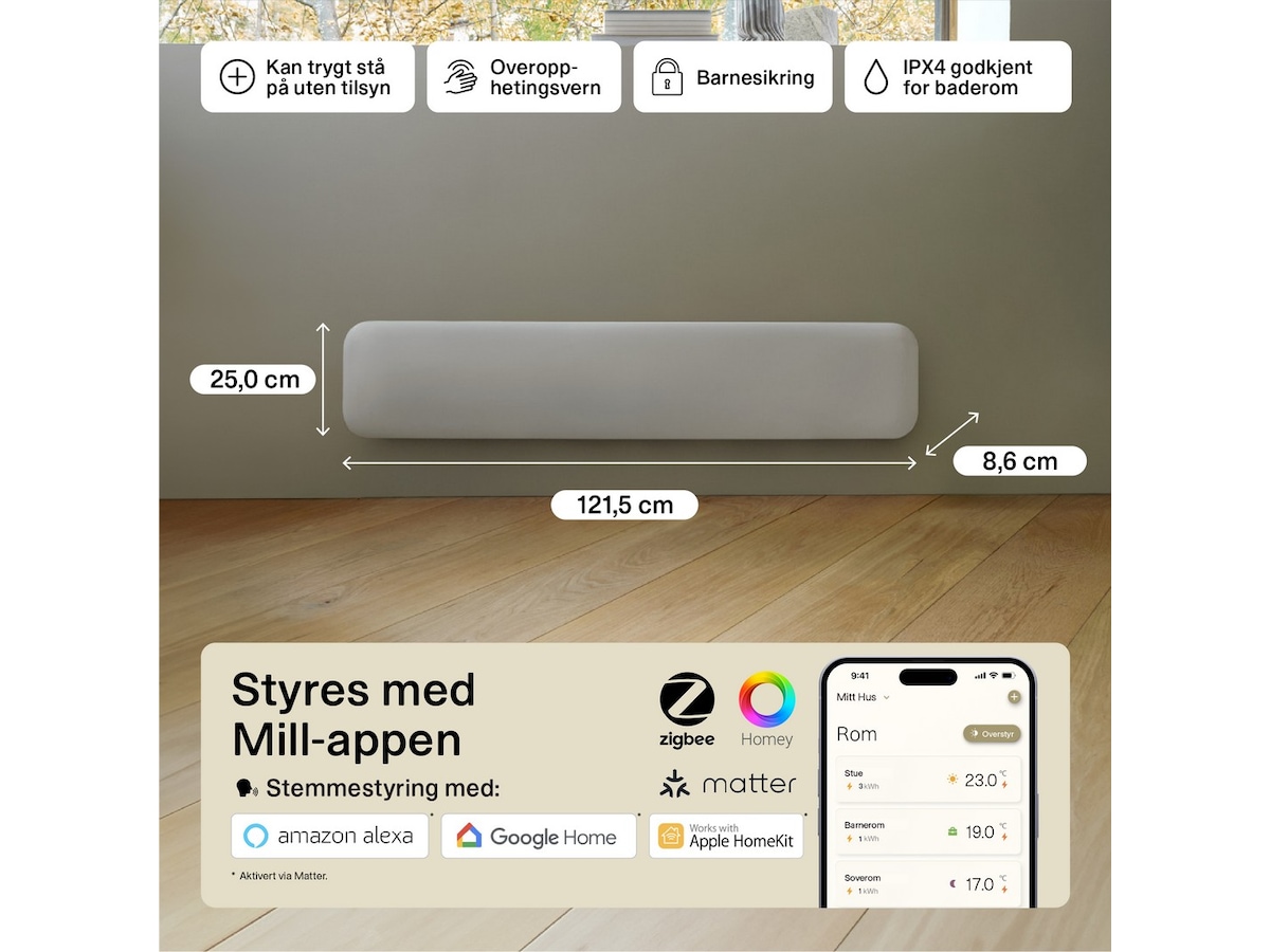 Mill Invisible Smart WiFi Gen 4 panelövn 1050W Panelelement