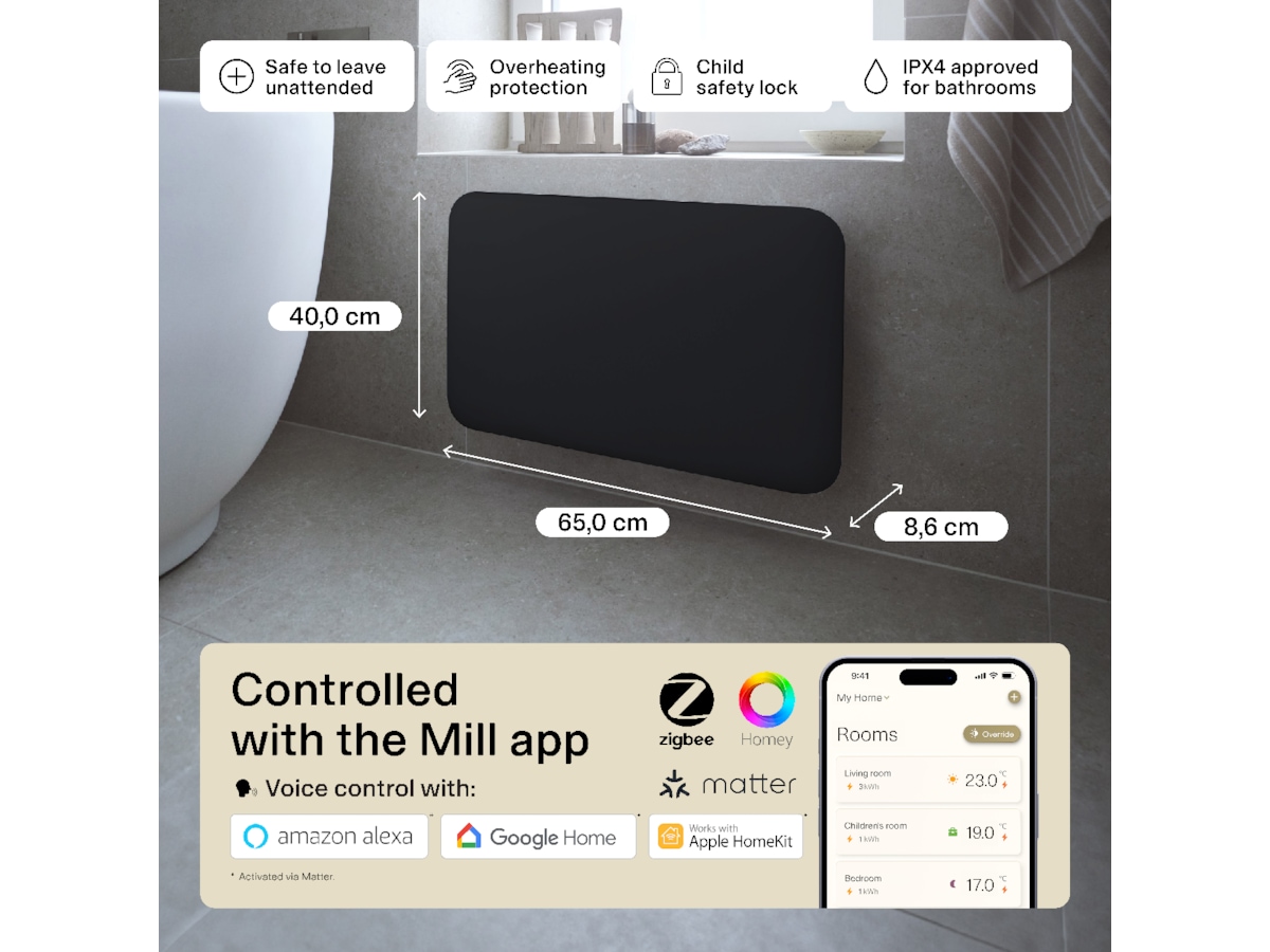 Mill Invisible Smart WiFi Gen 4 panelövn 700W (svart) Panelelement