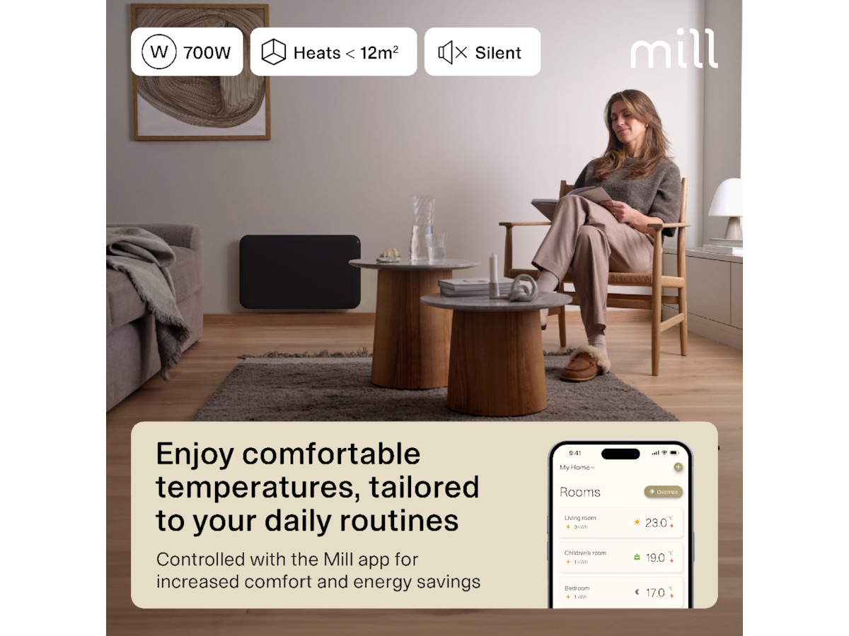 Mill Invisible Smart WiFi Gen 4 panelövn 700W (svart) Panelelement