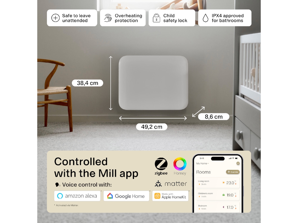 Mill Invisible Smart WiFi Gen 4 panelövn 400W Panelelement