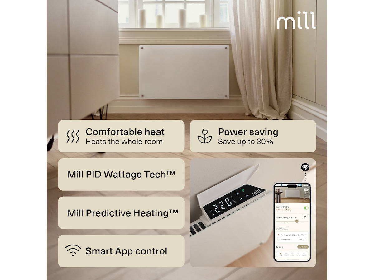 Mill Glass Smart WiFi Gen 4 700W (vit) Panelelement