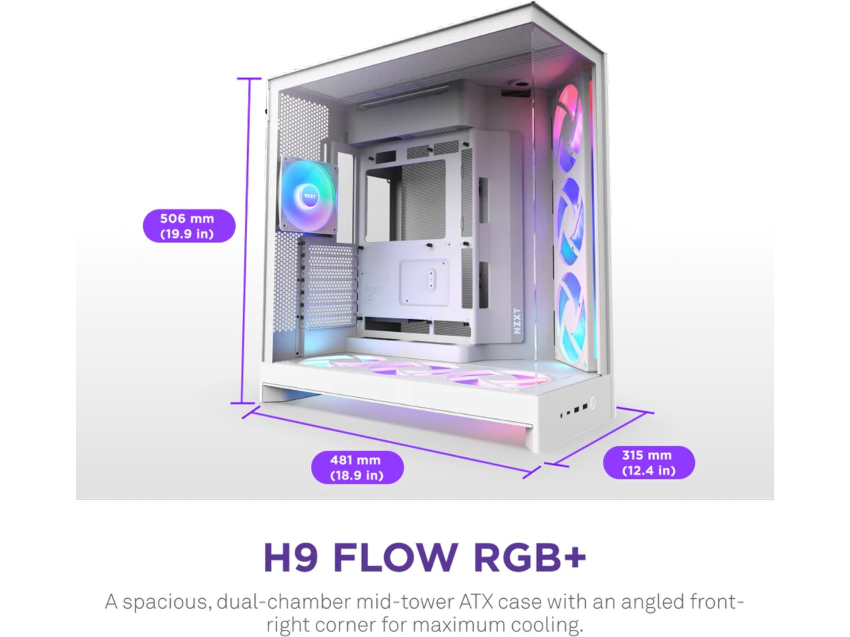 NZXT H9 Flow RGB+ Mid Tower (vit) Midi tower