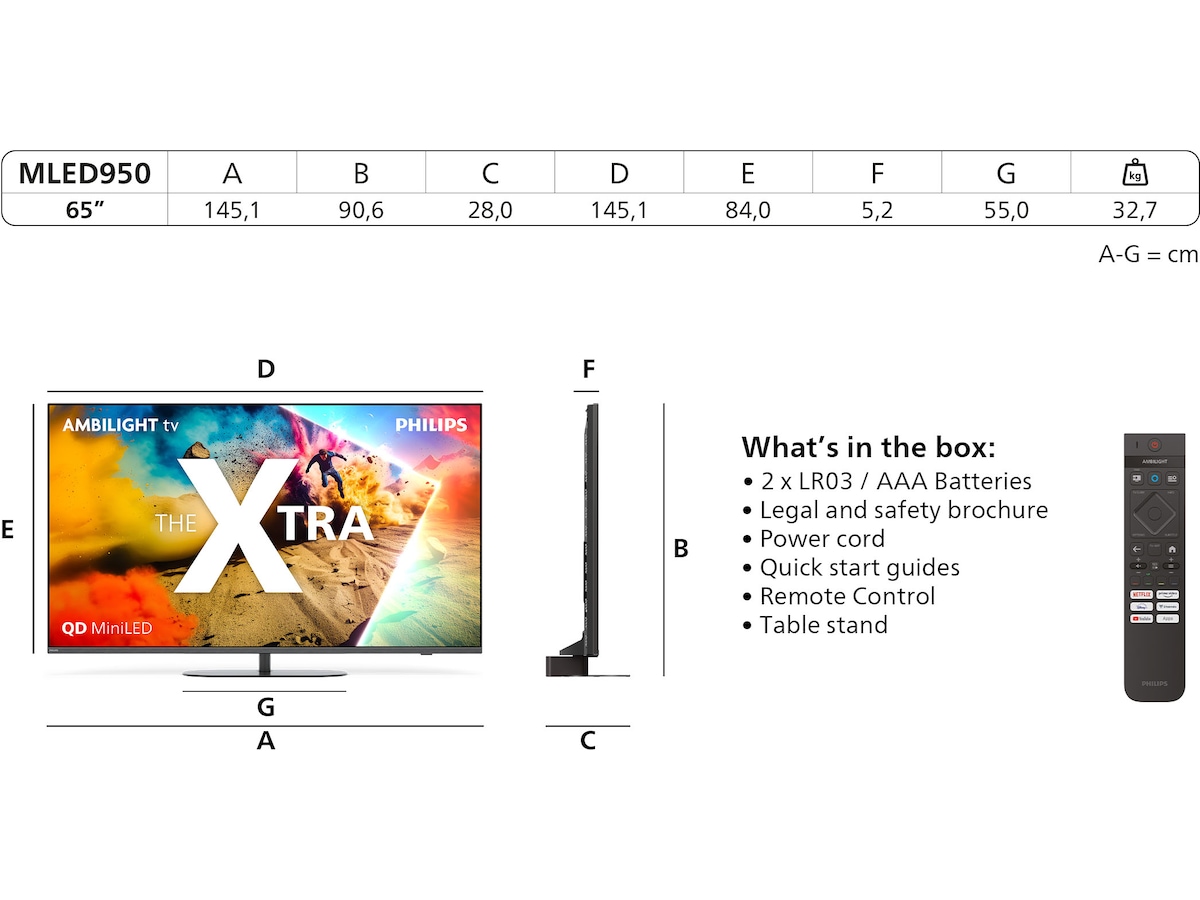 Philips 65" MLED950/12 The Xtra QD MiniLed Smart TV (2025) 60 - 69 tums TV