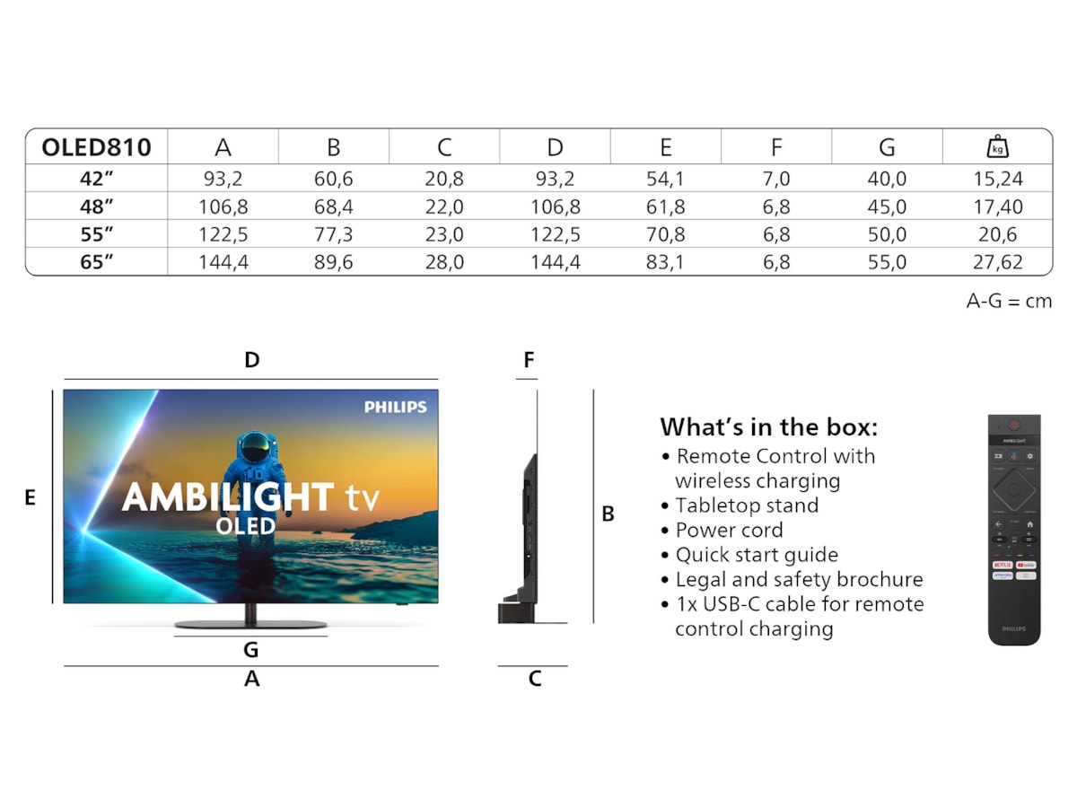 Philips 42" OLED810/12 OLED Smart Ambilight AI TV (2025) 20 - 49 tums TV