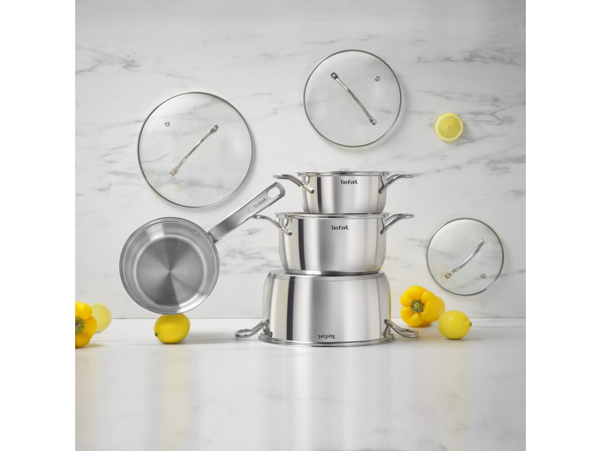 Tefal Intuition 7-delat kastrullset i obelagt rostfritt stål B864S734 Tillbehör till hällar, ugn och spis