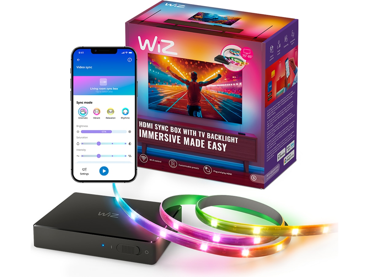 WiZ HDMI-synkbox med TV-ljusremsa (75"-85") Led strips & underhållning