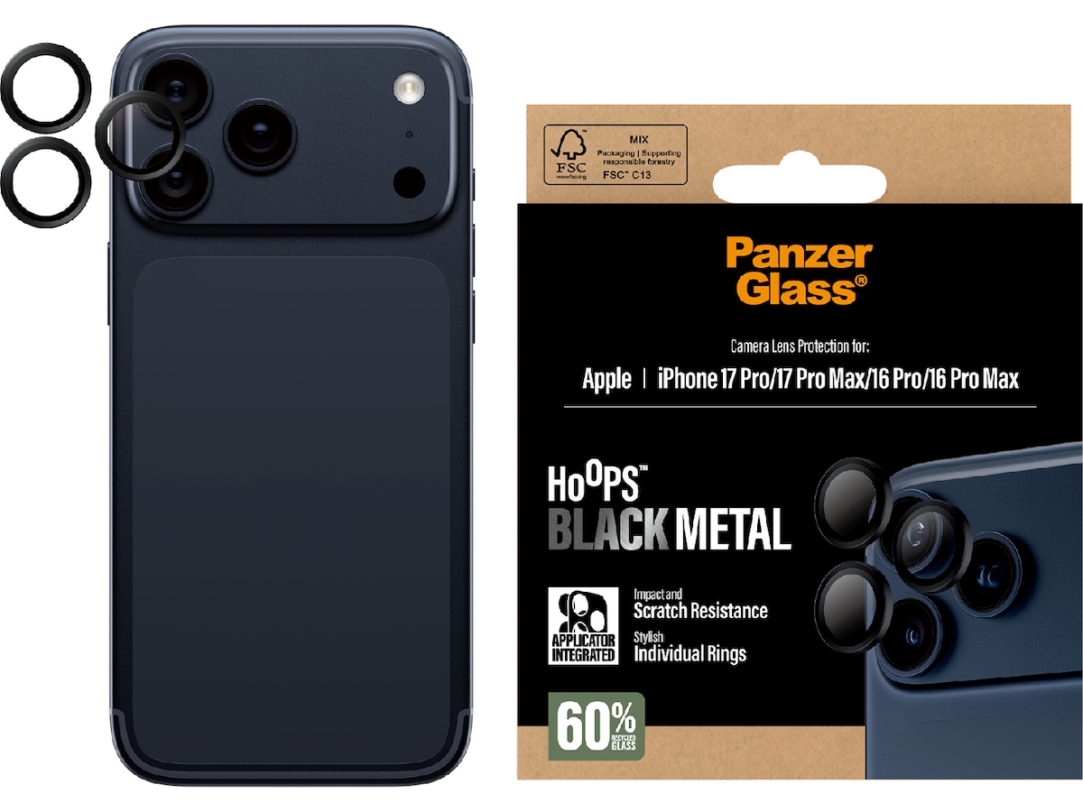 PanzerGlass iPhone 17 Pro / 17 Pro Max / 16 Pro / 16 Pro Max Hoops Linsskydd (svart) Skärmskydd mobiltelefon