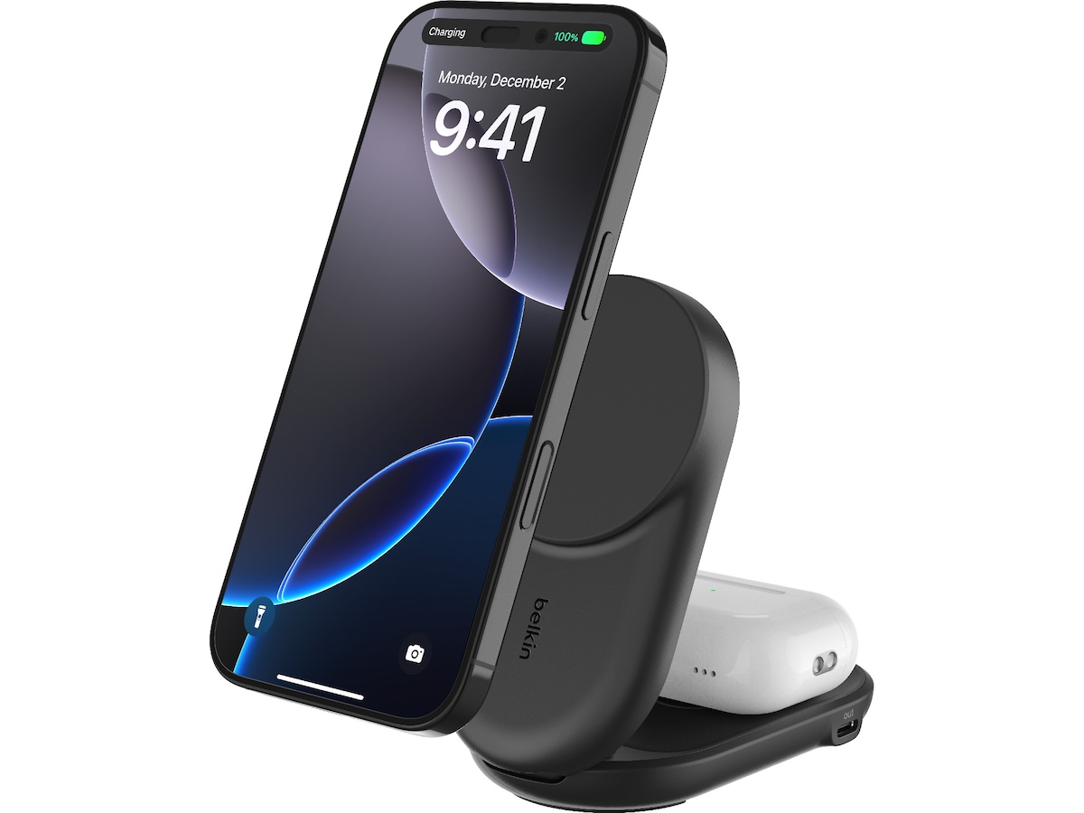 Belkin UltraCharge 2-i-1 Qi2 trådlös laddare (svart) Trådlös laddare