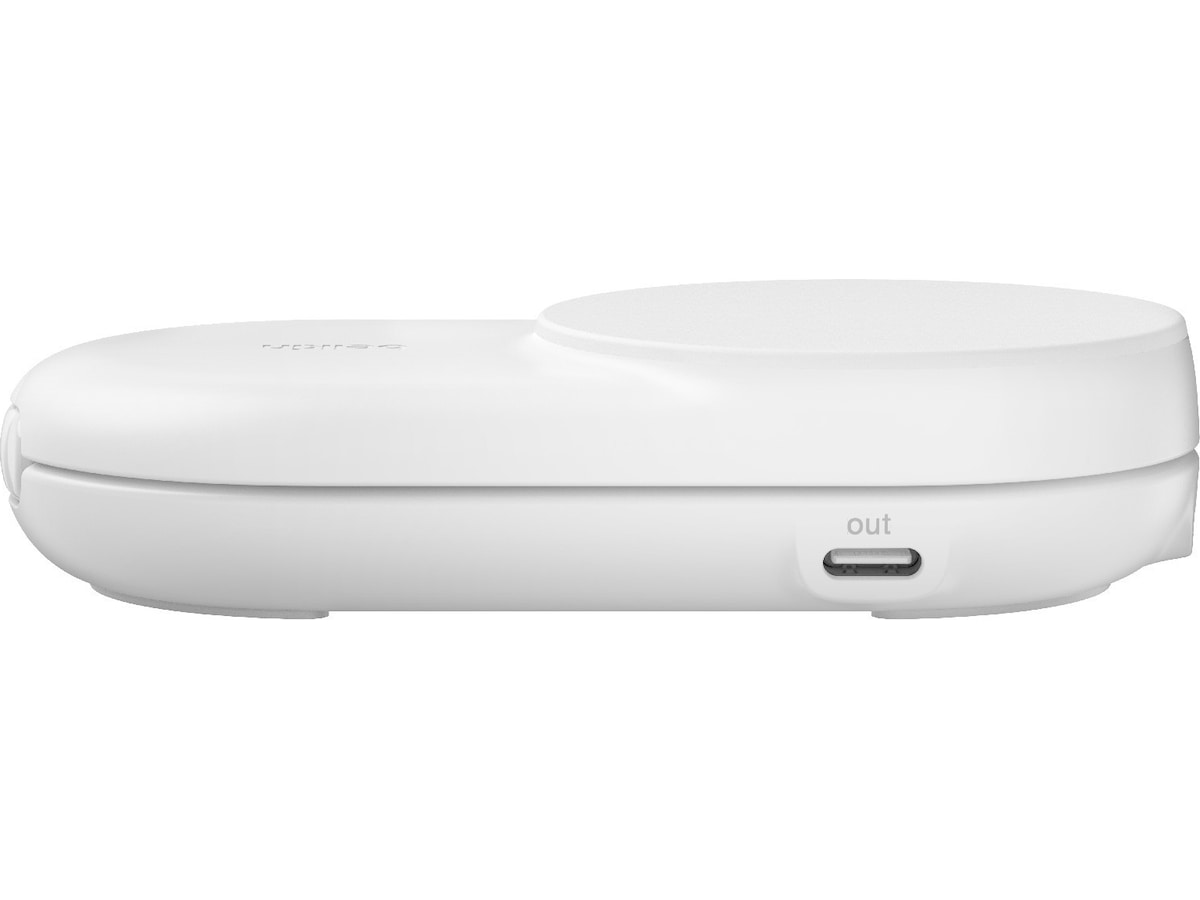 Belkin UltraCharge 2-i-1 Qi2 trådlös laddare (vit) Trådlös laddare