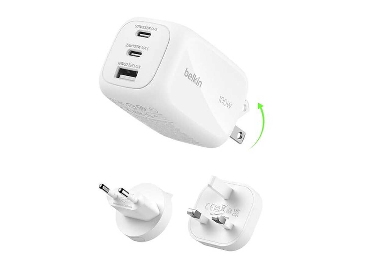 Belkin BoostCharge Pro GaN 100W väggladdare + reseadapter