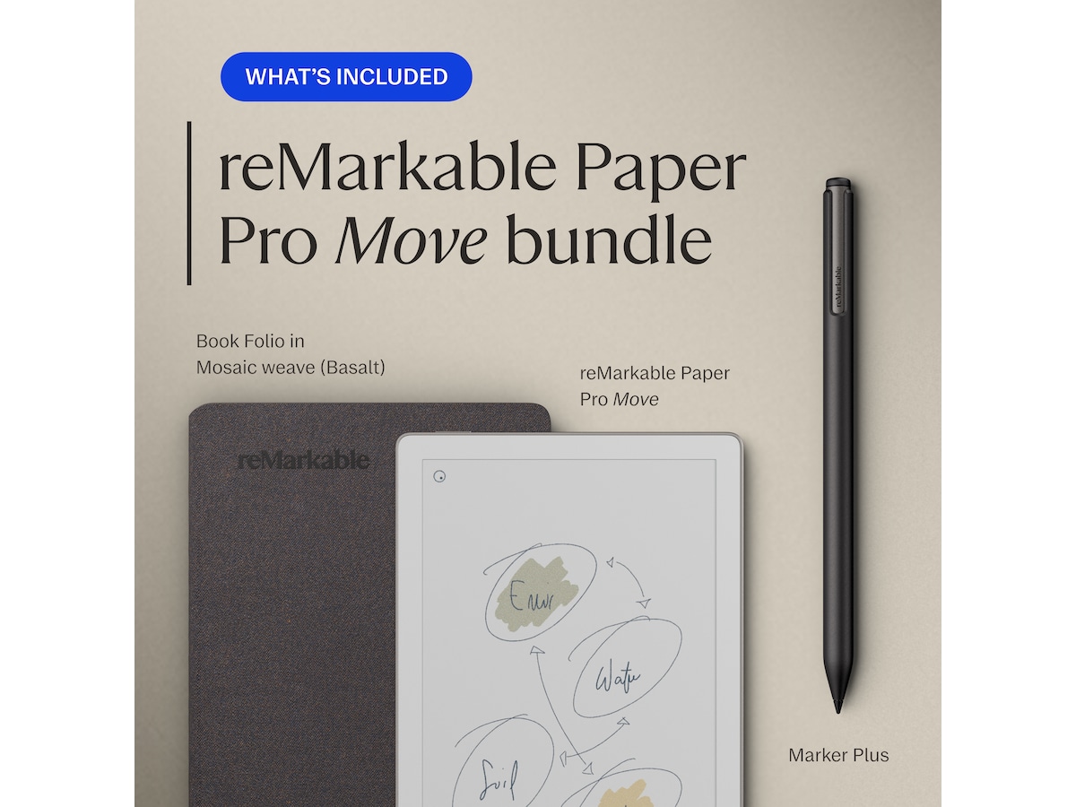 reMarkable Paper Pro Move 7.3" inkl. Marker Plus & Book Folio (basalt) Digitala anteckningsblock