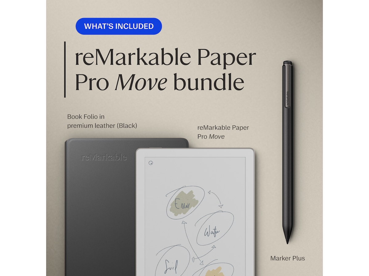 reMarkable Paper Pro 7.3" inkl. Marker Plus & Book Folio (svart skinn) Digitala anteckningsblock