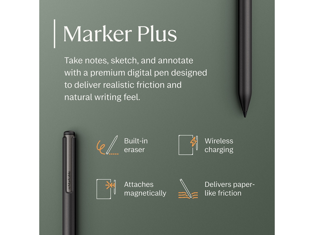 reMarkable Paper Pro 7.3" inkl. Marker Plus & Book Folio (svart skinn) Digitala anteckningsblock