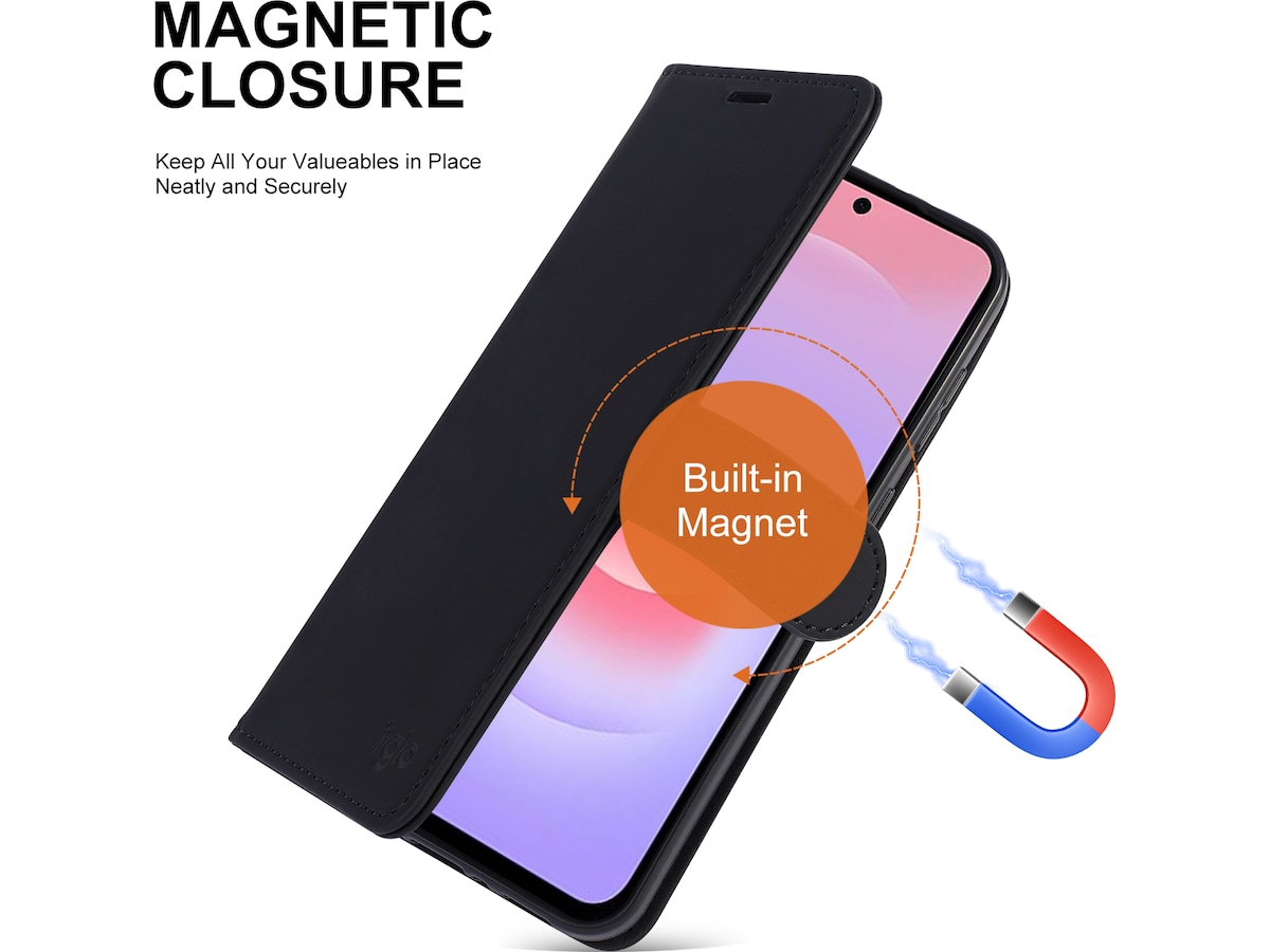 iiglo Galaxy A37 Plånboksfodral (svart) Mobilskal