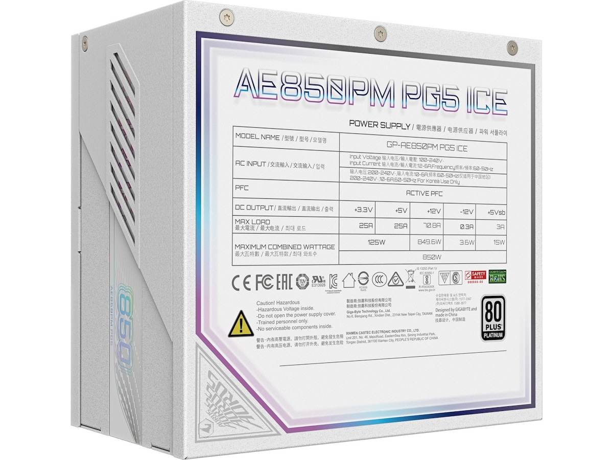 Gigabyte AORUS ELITE P850W ICE PSU (vit) Nätaggregat