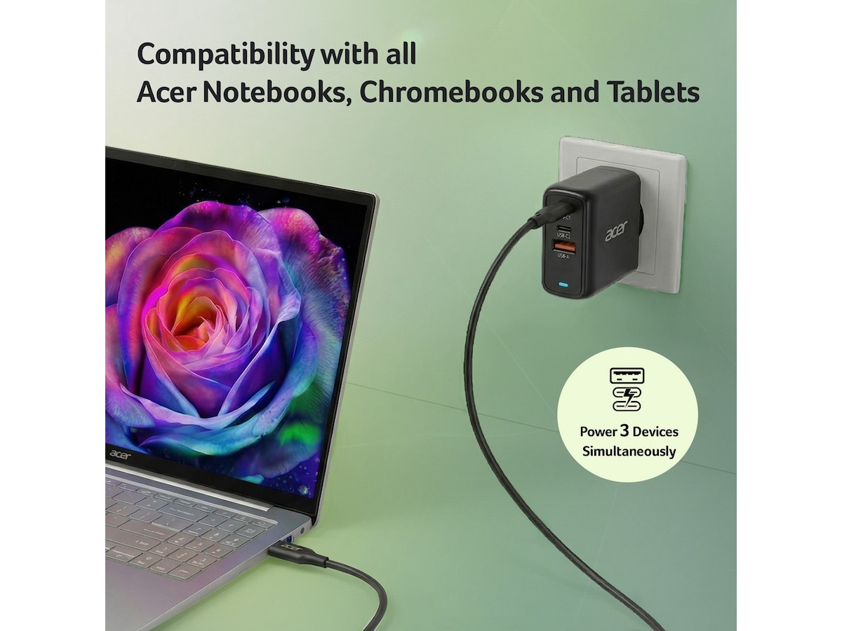 Acer 67W GaN PD-laddare med 3 portar Batteri och laddare