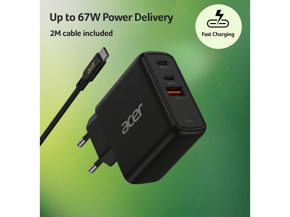Acer 67W GaN PD-laddare med 3 portar Batteri och laddare