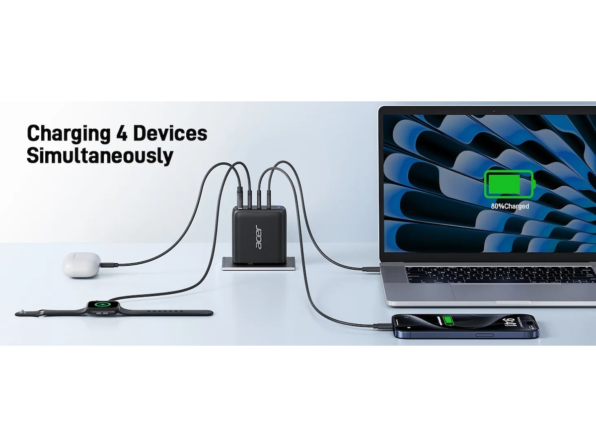 Acer 100W GaN PD-laddare med 4 portar Batteri och laddare