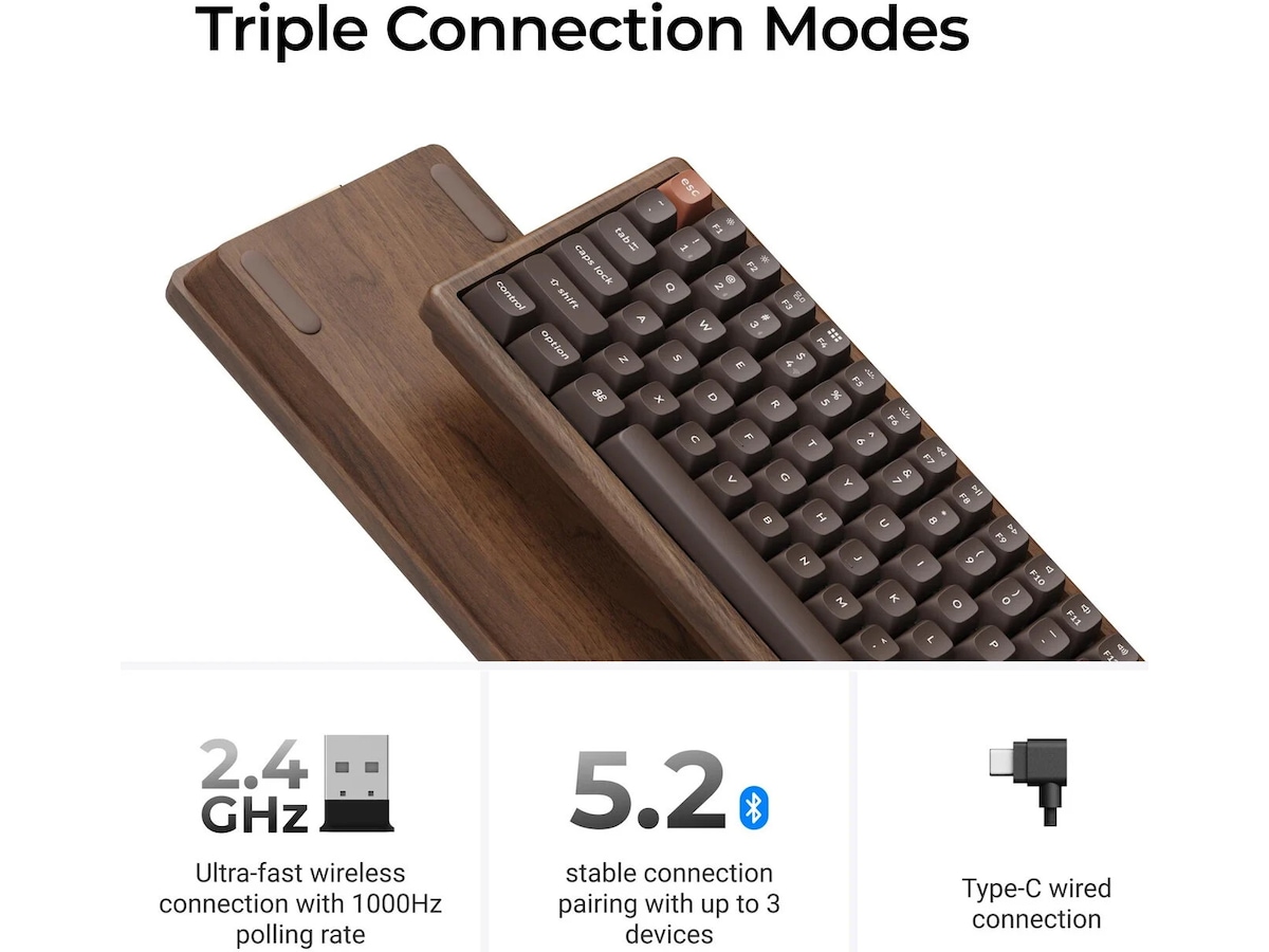 Keychron K2H-F1W-BO mekaniskt tangentbord 75% trådlöst (valnöt) Gamingtangentbord