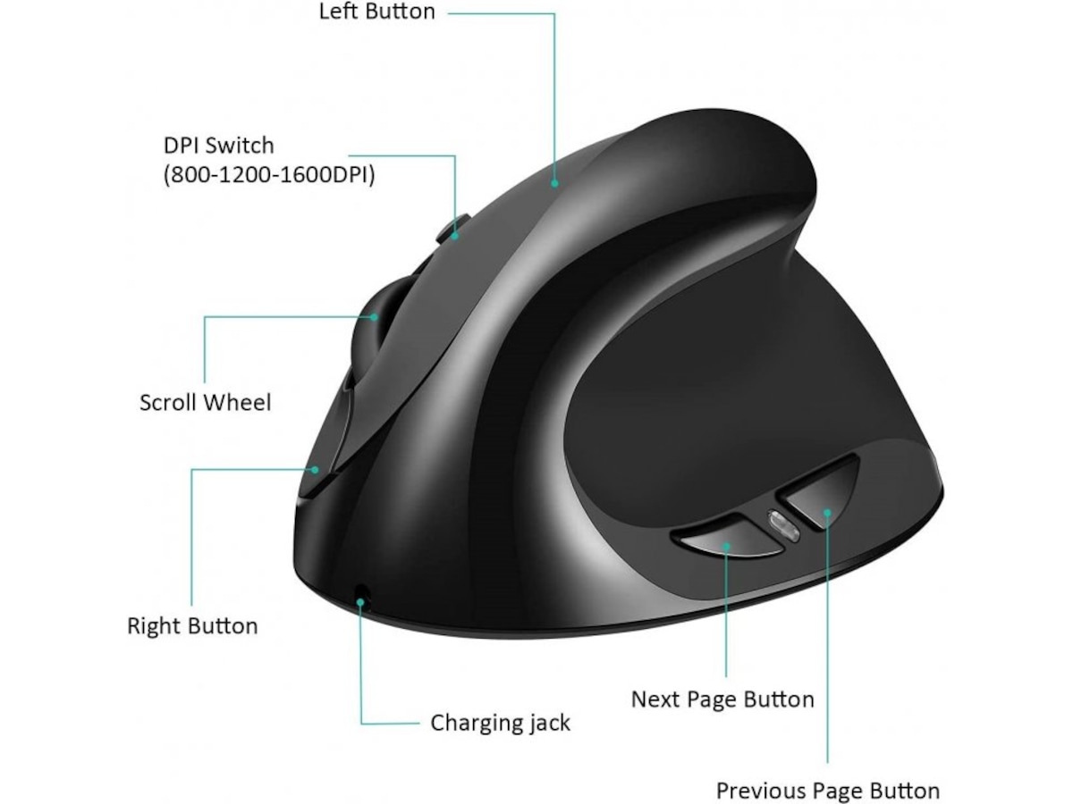 KENSON Vertical Mouse Comfi 2 trådlös mus (svart) -B-Grade Demo mus