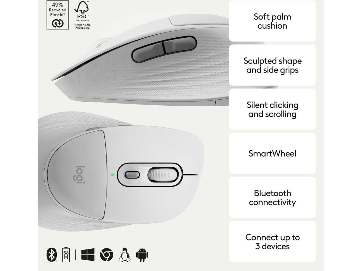 Logitech Signature Comfort M850 L trådlös mus (vit) Mus