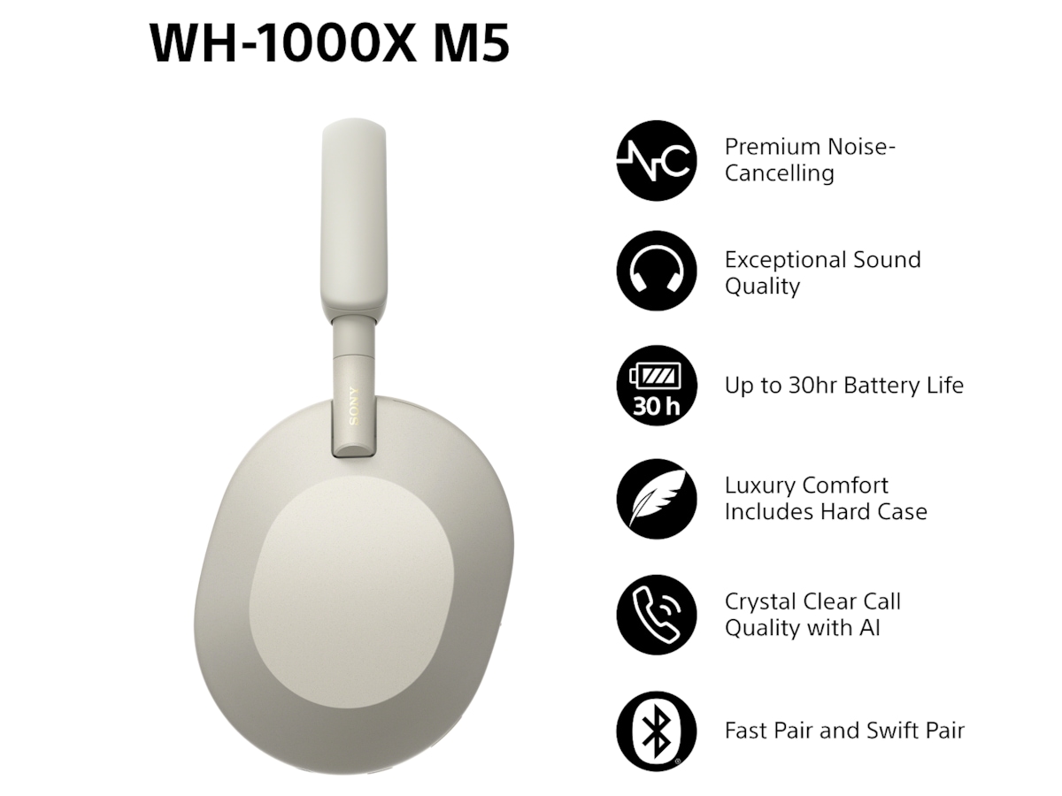 Sony WH-1000XM5 trådlösa hörlurar, Over-Ear (silver) -B-Grade Demo headset