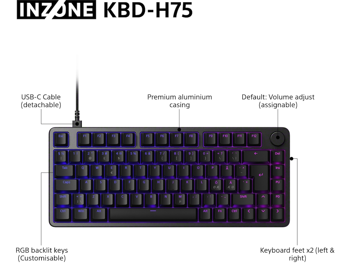 Sony INZONE KBD-H75 Gaming Tangentbord 75% TKL Gamingtangentbord