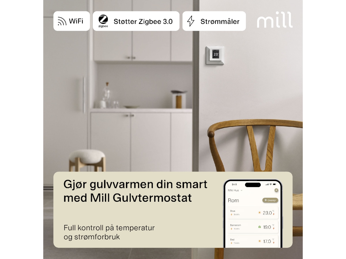 Mill Smart WiFi Golvtermostat 2-pack (matt vit) Tillbehör till värme