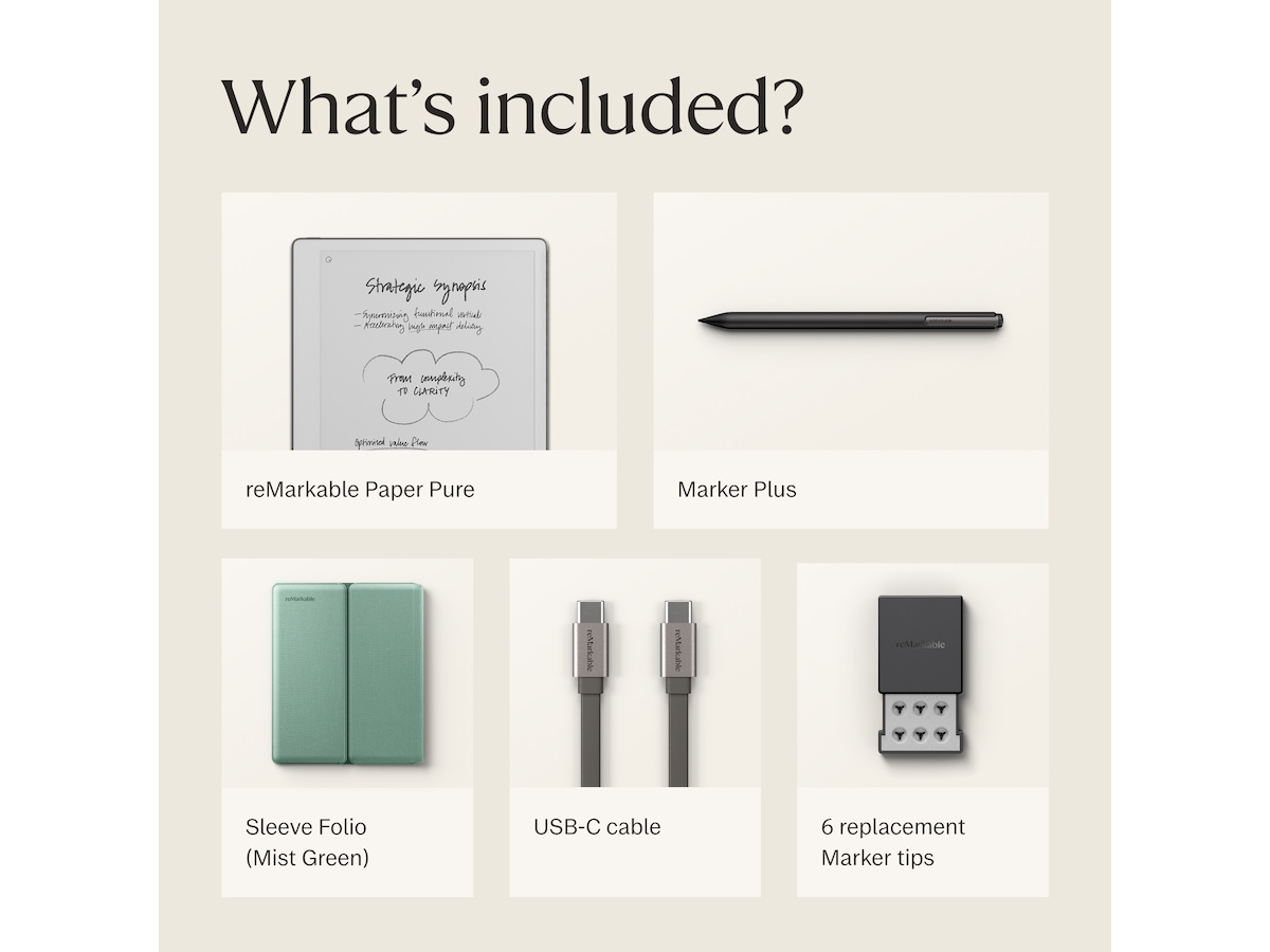 reMarkable Paper Pure 10,3" + Marker Plus + Sleeve Folio (mist green) Digitala anteckningsblock