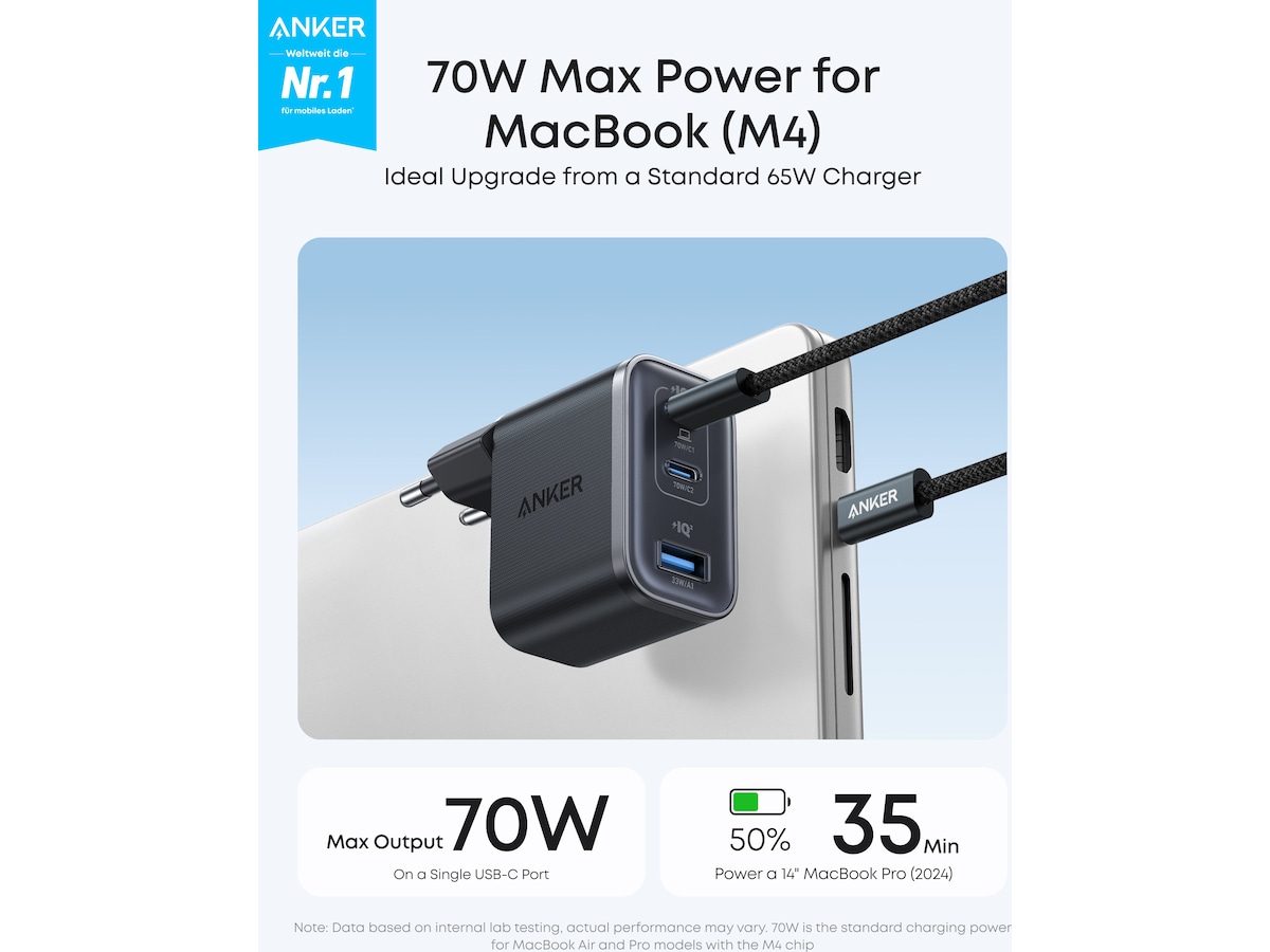 Anker Nano 70W Väggladare (svart) Mobilladdare