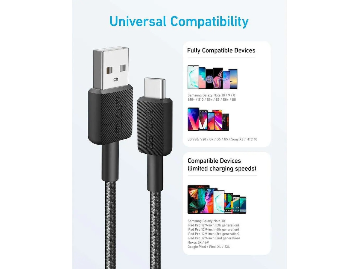 Anker 322 PowerLine USB-A till USB-C 0,9m kabel (svart) USB-kablar