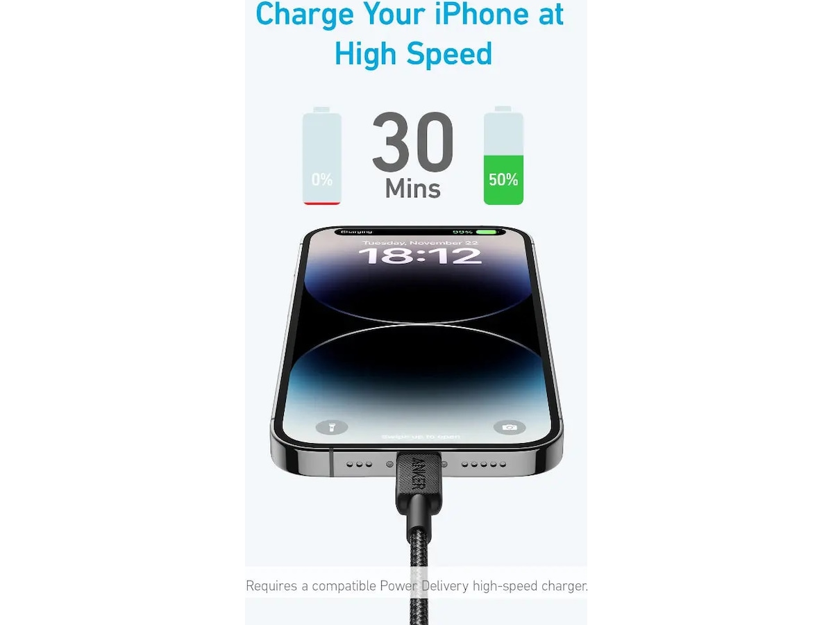 Anker 322 PowerLine USB-C till Lightning 1,8m kabel (vit) USB-kablar