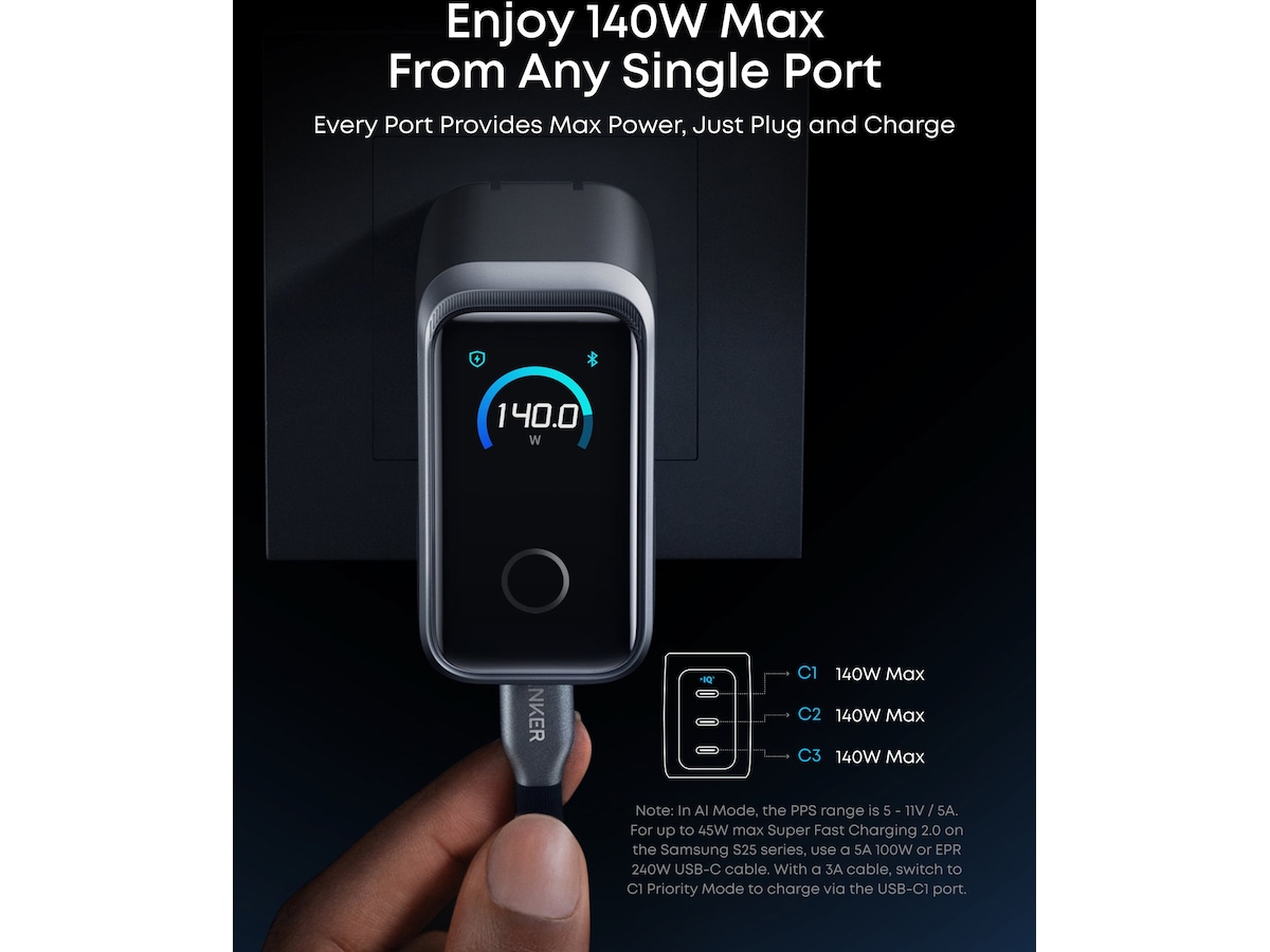Anker Prime 160W 3 portar laddare (silver) Mobilladdare