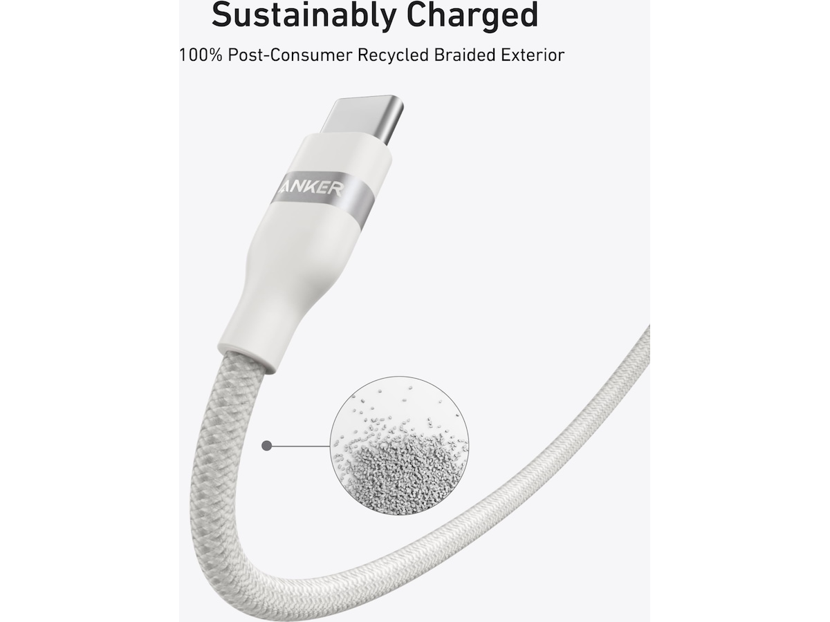 Anker 240W USB-C flätat kabel 1,8m (vit) USB-kablar