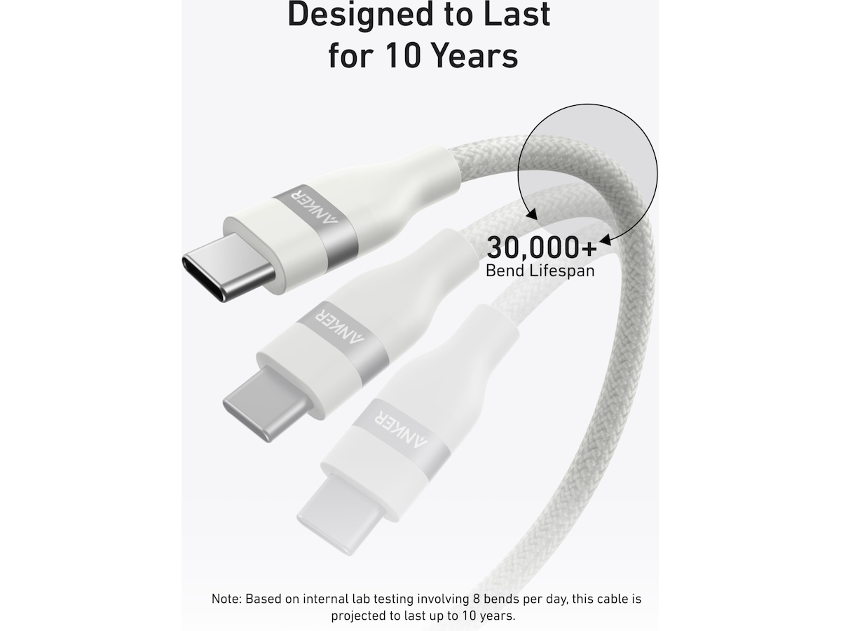 Anker 240W USB-C flätat kabel 1,8m (vit) USB-kablar