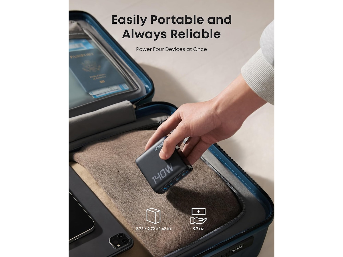 Anker Laddare 140W 4-Portar PD 3.1 Mobilladdare