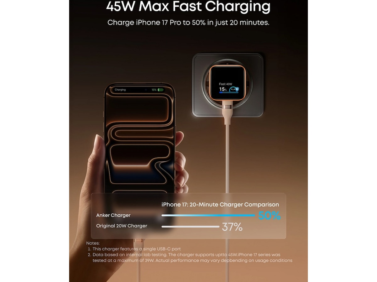 Anker Nano 45W Smart Display Laddare (svart) Mobilladdare