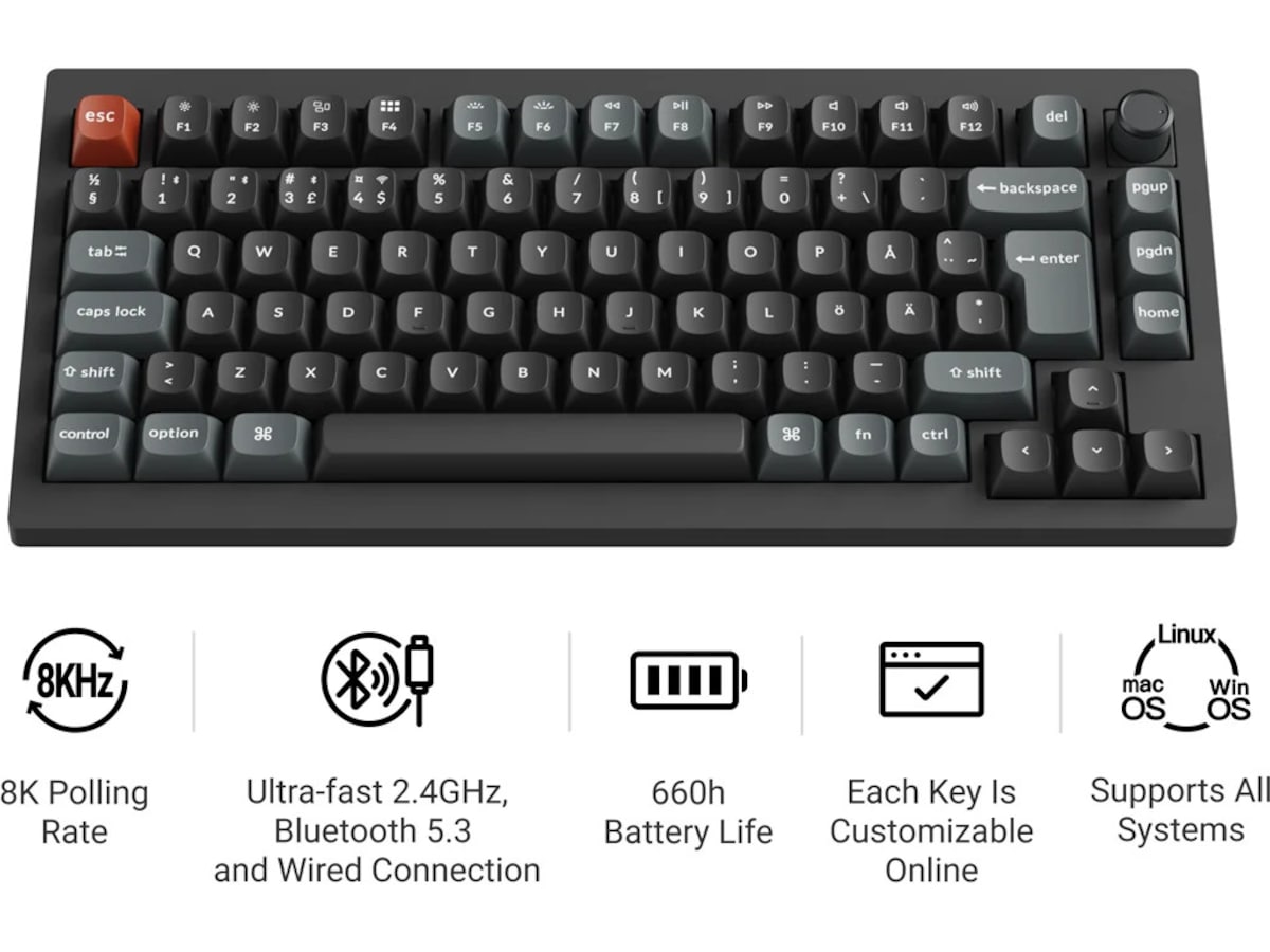 Keychron V1 Ultra 75% 8K Red Trådlöst Gamingtangentbord Gamingtangentbord
