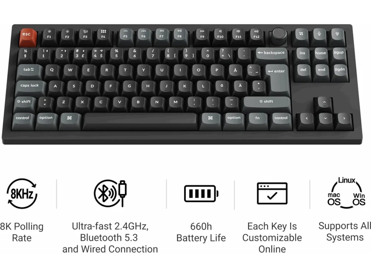 Keychron V3 Ultra 80% 8K Red Trådlöst Gamingtangentbord Gamingtangentbord