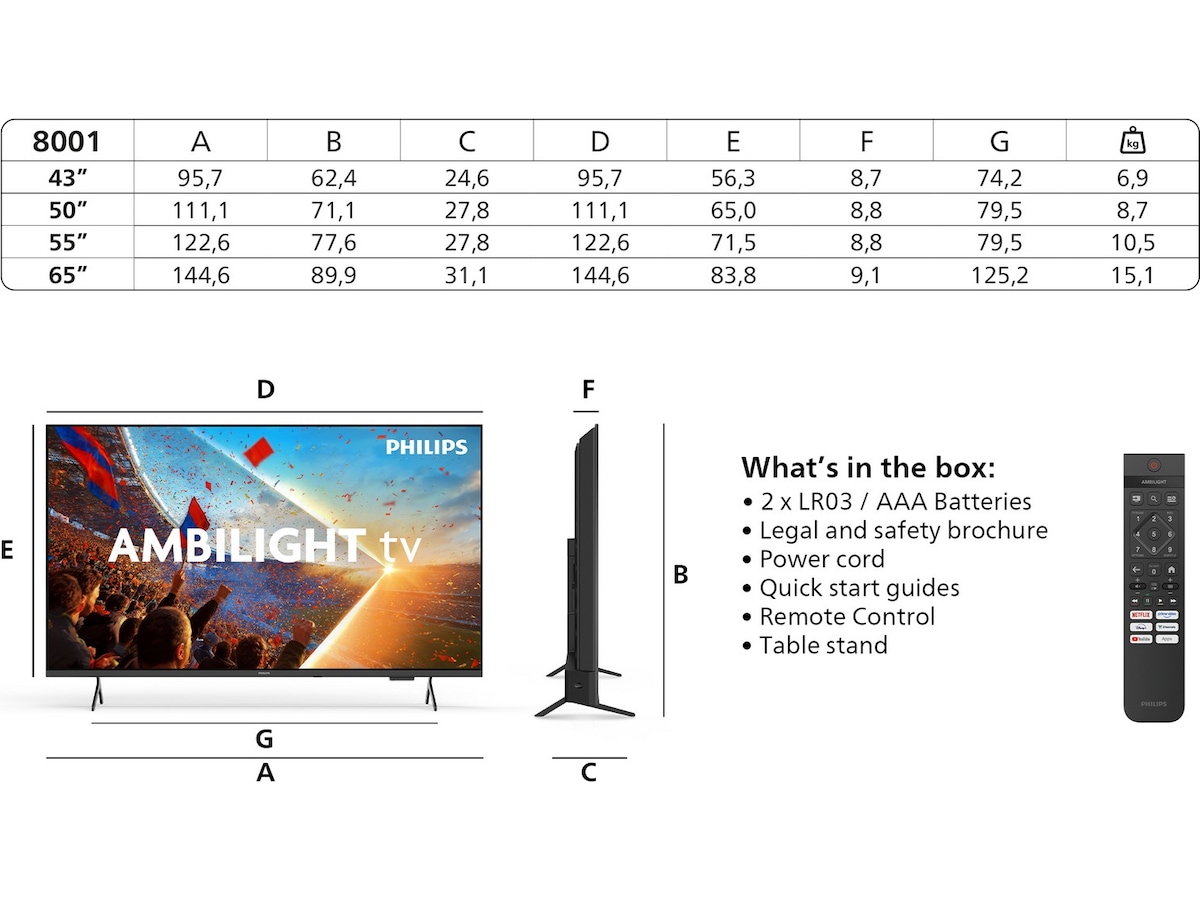 Philips 55'' PUS8001 4K Ambilight LED Smart TV (2026) 50 - 59 tums TV
