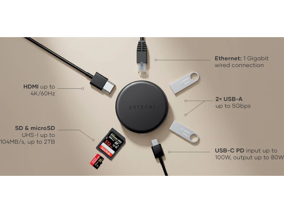 Satechi OntheGo 7-i-1 Multiport USB-C Hub Dockningsstation och USB-hub