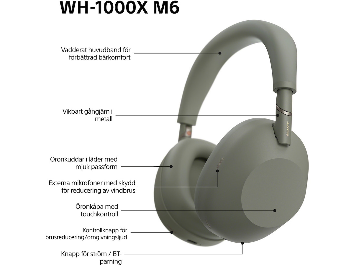Sony WH-1000XM6 Trådlösa Over-Ear Hörlurar (Olive Gray) Hörlurar
