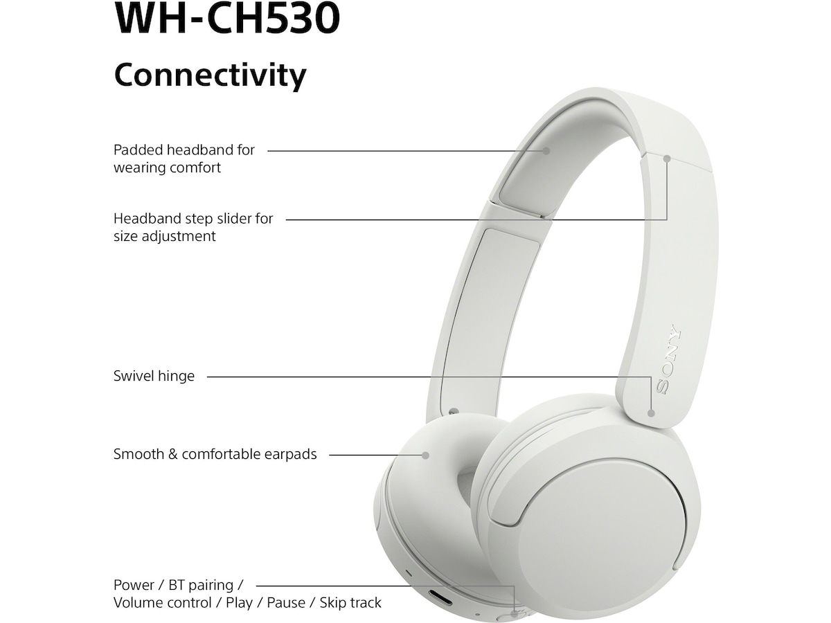 Sony WH-CH530 Trådlösa Bluetooth Hörlurar (vit) Hörlurar